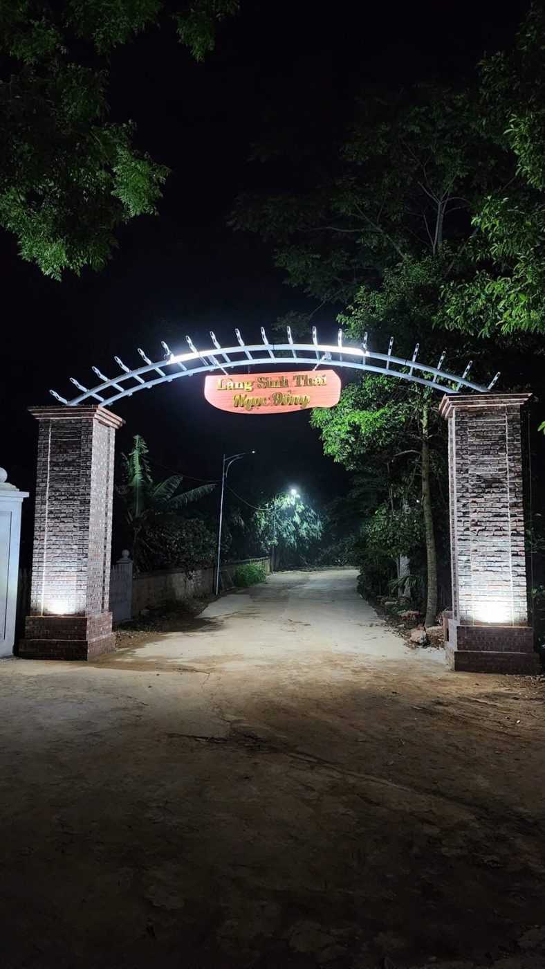Cổng vào Làng sáng đèn về đêm